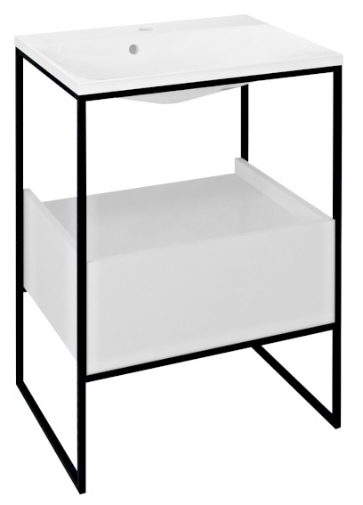 SKA konzole pod umyvadlo se zásuvkou 600x850x460mm, černá mat/bílá lesk SKA601