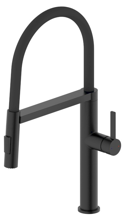 ATON stojánková dřezová baterie se sprškou, černá mat EV125B