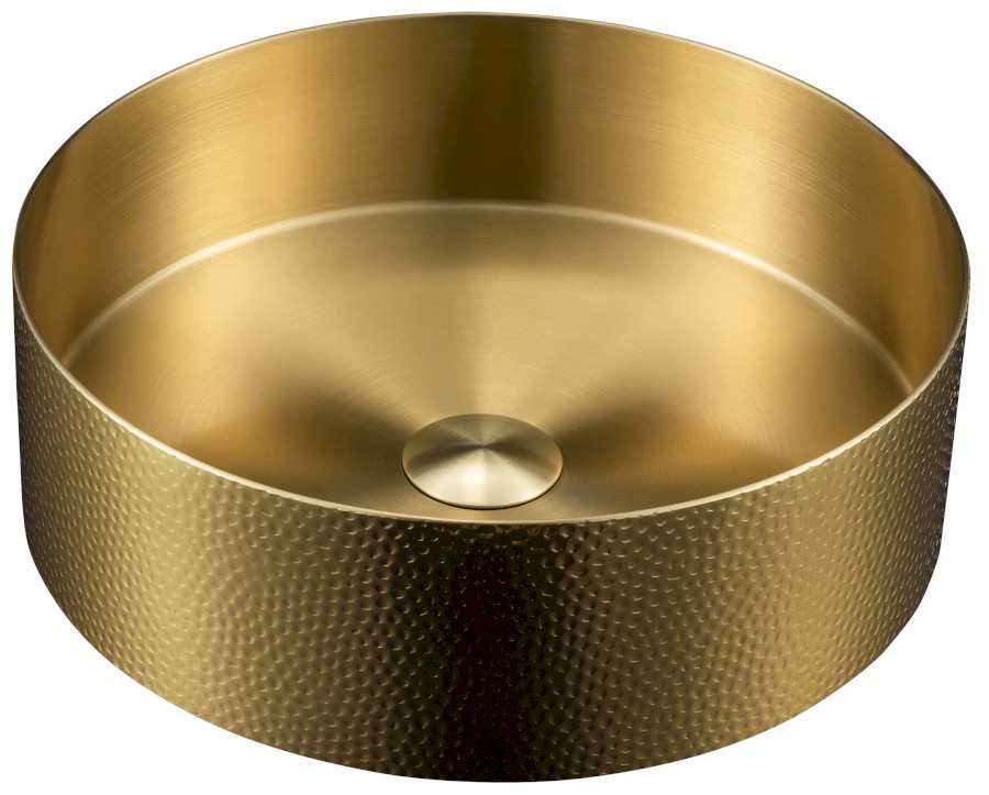 AU201-T (56555) AURUM nerezové umyvadlo na desku, průměr 38 cm, včetně výpusti, tepané, zlato mat AU201-T