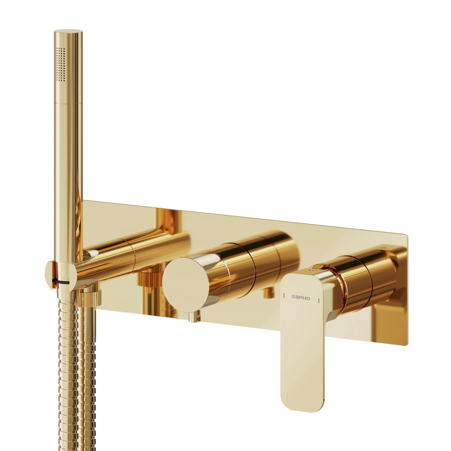 SPY podomítková sprchová/vanová baterie s ruční sprchou, 2 výstupy, zlato PY52/17