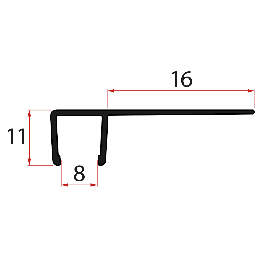 NDALB02 (47942) Set svislých těsnění pro sklo 8/8mm, 2000mm, černá NDALB02