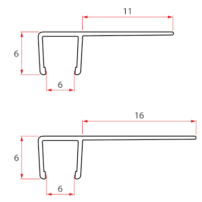 Set svislých těsnění pro sklo 6/6mm, 1900mm, černá NDGS02B