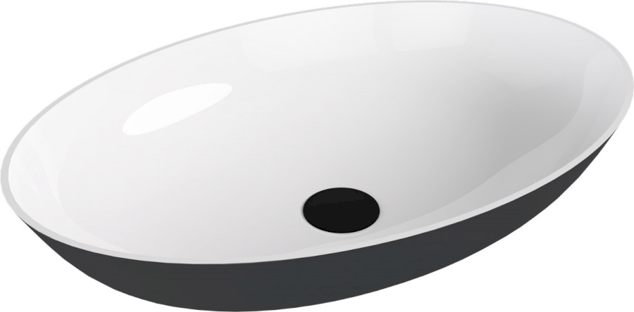 14397.52 (58418) BANERA OVAL umyvadlo na desku, litý mramor, 60x40cm, bílá/antracit mat 14397.52