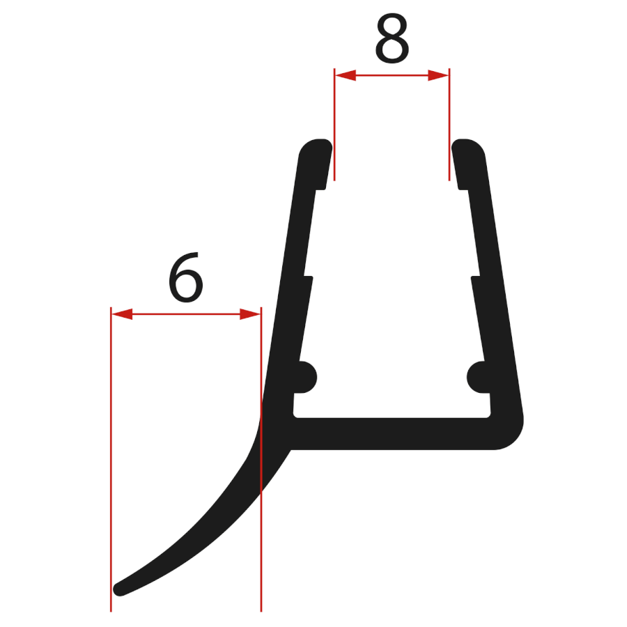 NDRL01B (55375) Spodní těsnění na dveře, sklo 8mm, 1000mm, černá NDRL01B