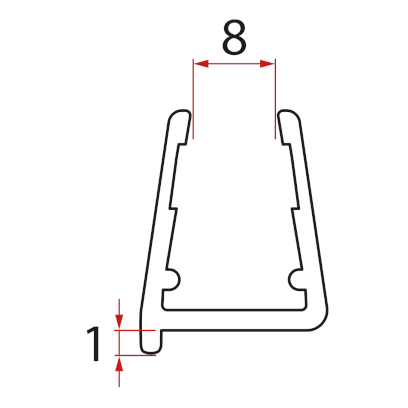 Spodní těsnění na pevné sklo 8mm, 1000mm NDRL03