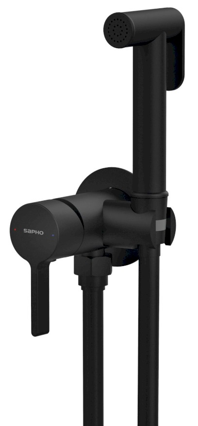 ICONIC podomítková bidetová baterie se Stop sprškou, kulatá, černá mat AF040B