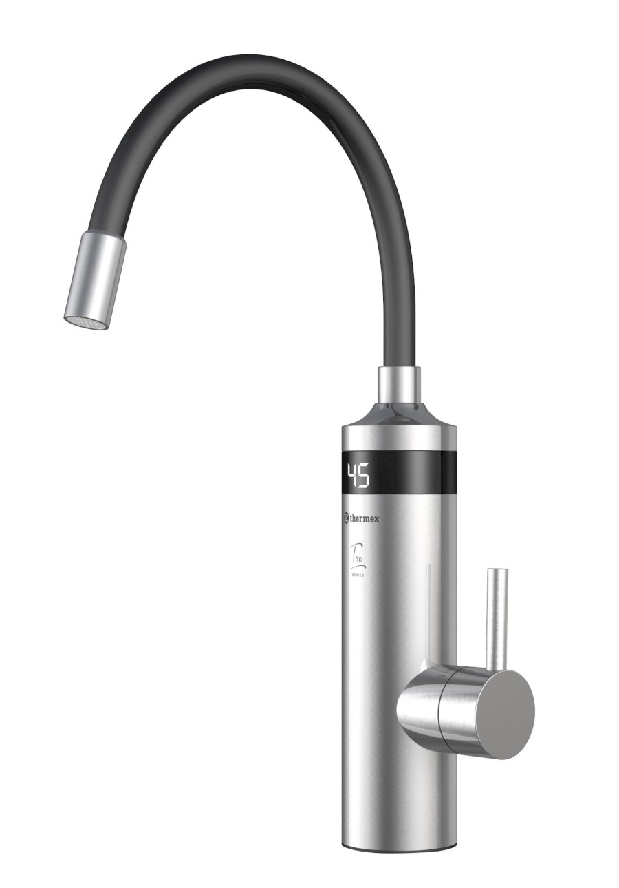 TON elektrická vodovodní baterie s průtokovým ohřívačem vody, flexi ramínko, 230V, 3kW, černá/nerez 211085