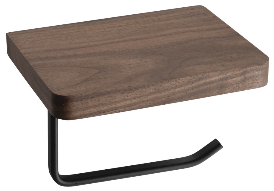 SKA417 (52875) Držák toaletního papíru s poličkou, černá mat/ořech SKA417