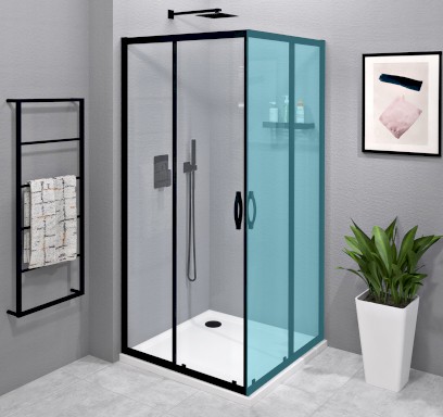 SIGMA SIMPLY BLACK sprchové dveře posuvné pro rohový vstup 900 mm, čiré sklo GS2190B