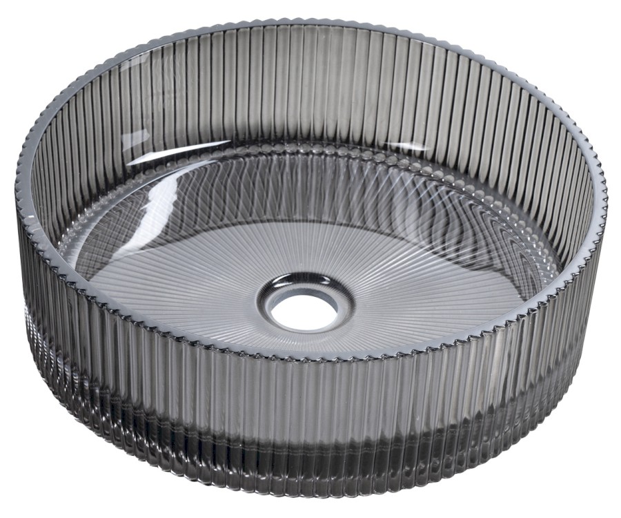 TY317B (59678) ANHELO skleněné gravírované umyvadlo na desku Ø 39,5cm, černá TY317B