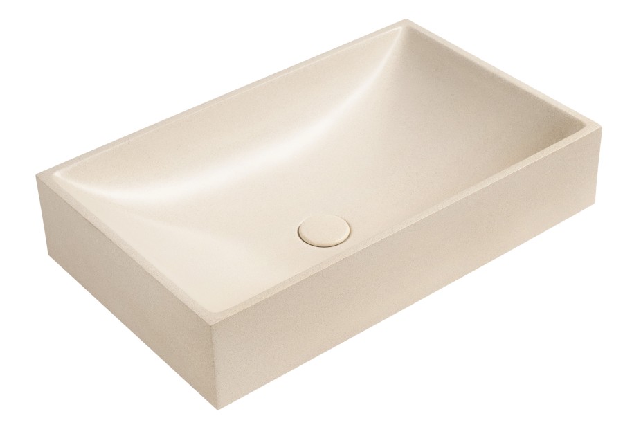 AR472 (55352) TARANT betonové umyvadlo včetně výpusti, 58x36cm, bílý pískovec AR472