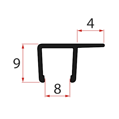 Svislé těsnění pro sklo 8mm, 2000mm, černá NDRL02B