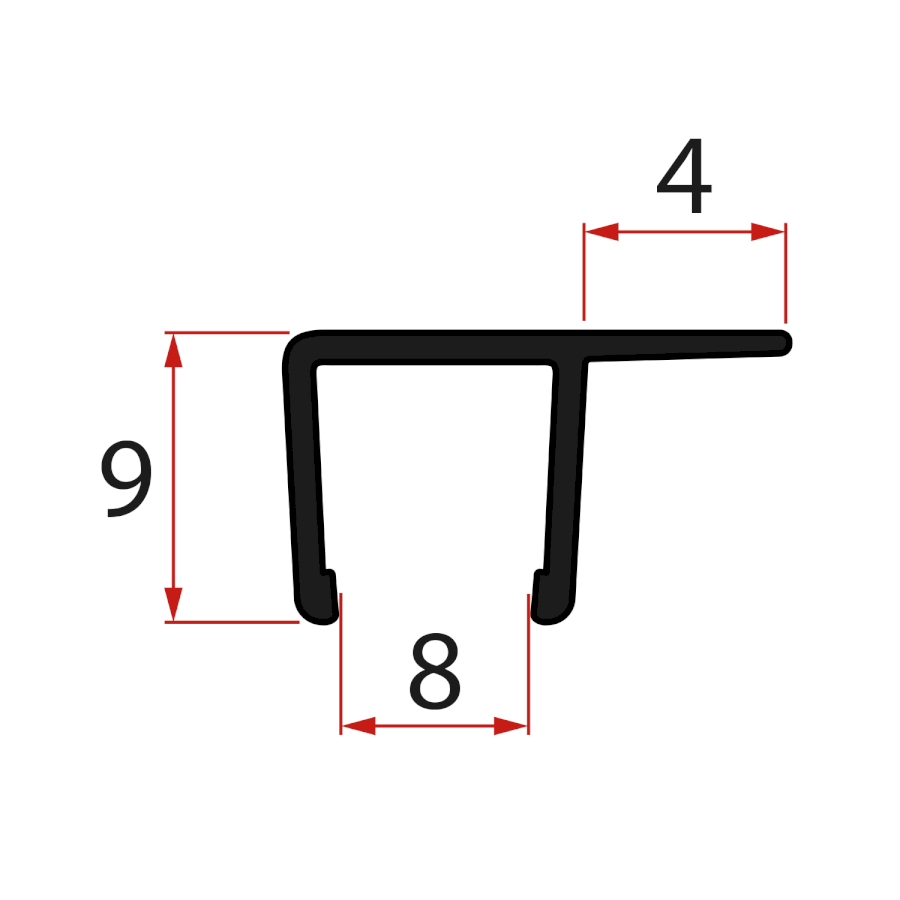 NDRL02B (55380) Svislé těsnění pro sklo 8mm, 2000mm, černá NDRL02B