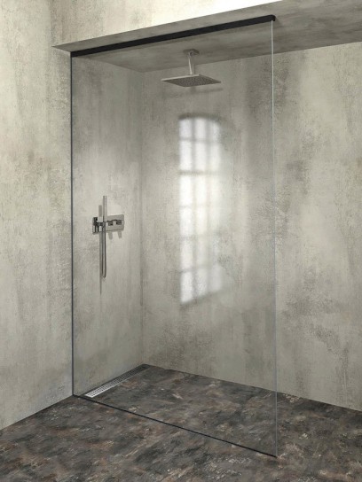 ARCHITEX sada pro uchycení skla, podlaha-stěna-strop se spádovou lištou, 1615x2600mm, levá, černá mat AX2616BL