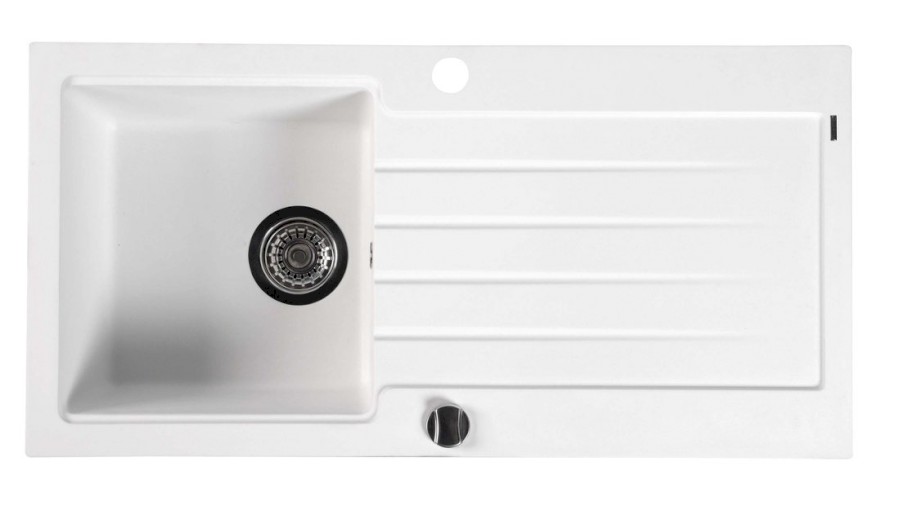 Granitový vestavný dřez s odkapem, 86x43,5cm, bílá GR1601