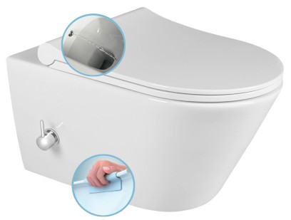 AVVA CLEANWASH závěsná WC mísa, integrovaná baterie a bidet. sprška, Rimless, 35,5x53cm, bílá 100315
