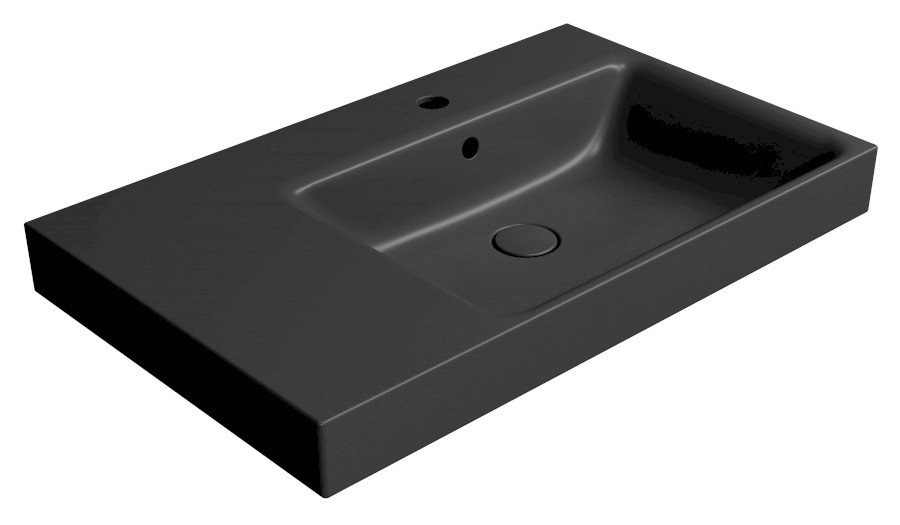 9630126 (62204) NUBES keramické umyvadlo 80x50cm, s odkládací plochou vlevo, černá mat 9630126