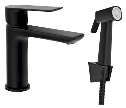 Stojánková umyvadlová baterie s bidetovou sprchou, černá mat SK401B