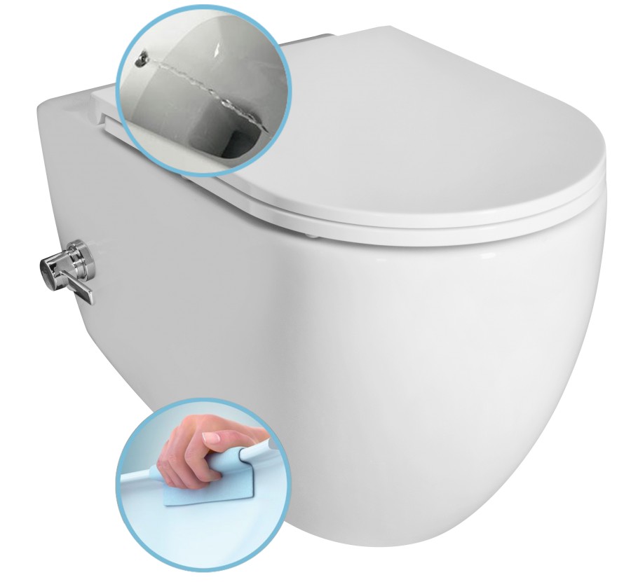 INFINITY CLEANWASH závěsná WC mísa, integrovaný ventil a bidet. sprška, Rimless, 36,5x53cm, bílá 10NFS1001I