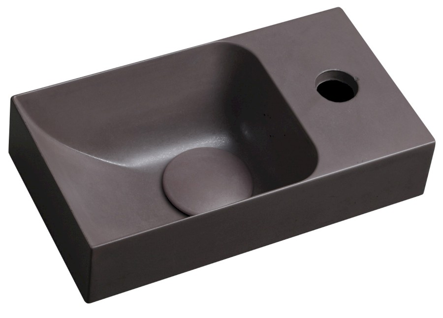 PK30515 (55155) PICCOLINO betonové umývátko 30,8x17cm, baterie vpravo, tmavě hnědá mat PK30515