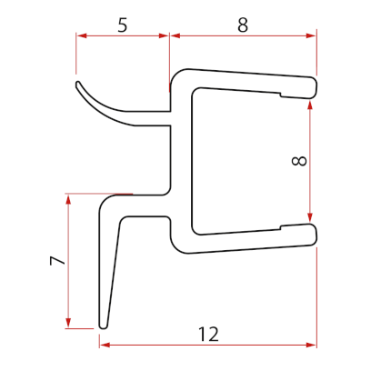 Spodní těsnění na dveře, sklo 8mm, 1000mm NDRL01-2