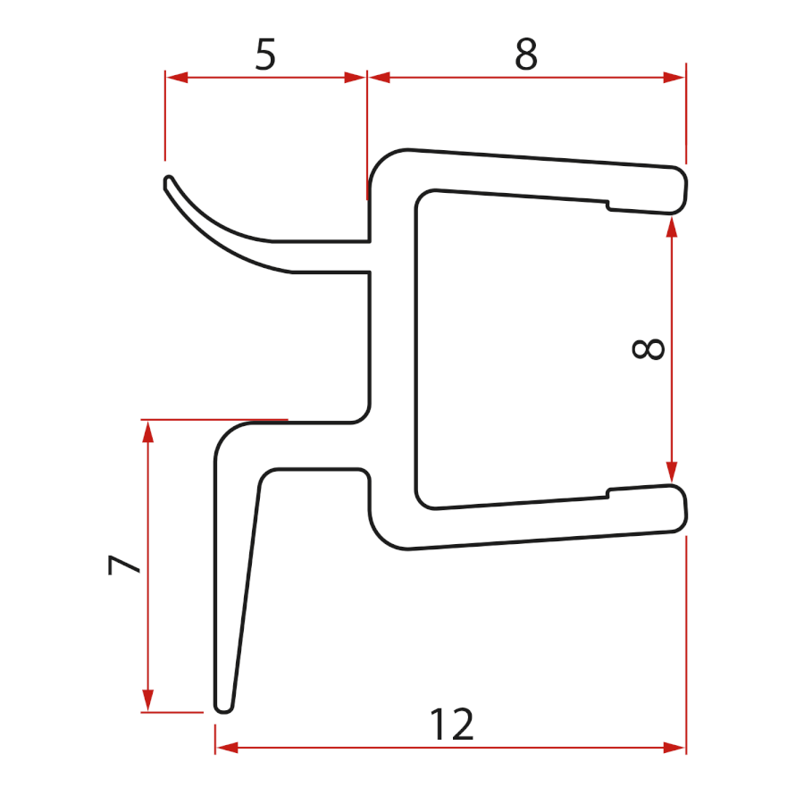 Spodní těsnění na dveře, sklo 8mm, 1000mm NDRL01-2