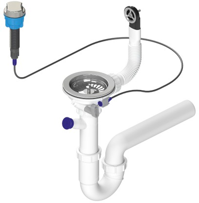 Dřezový sifon s přepadem, ovládáním a odbočkou, 6/4