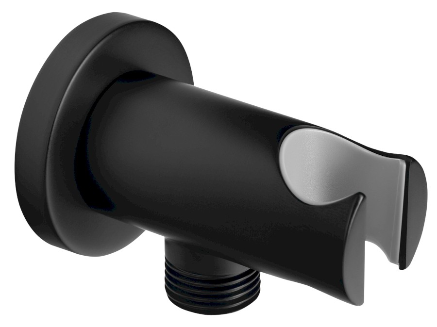 1205-09B (53194) Držák sprchy kulatý, pevný, s vyústěním, černá mat 1205-09B