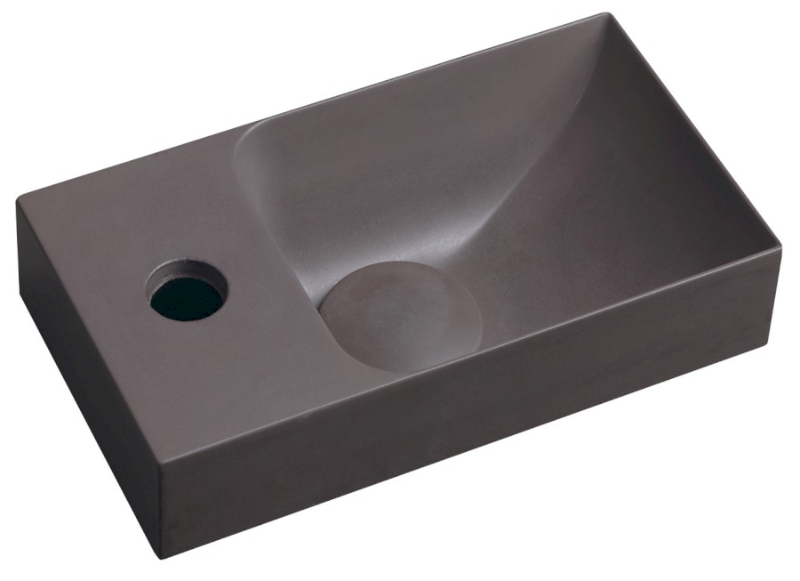 PICCOLINO betonové umývátko 30,8x17cm, baterie vlevo, tmavě hnědá mat PK30015