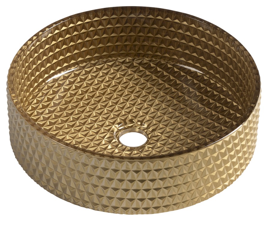 MARAGUA skleněné gravírované umyvadlo na desku Ø 39,5cm, zlatá TY214Z