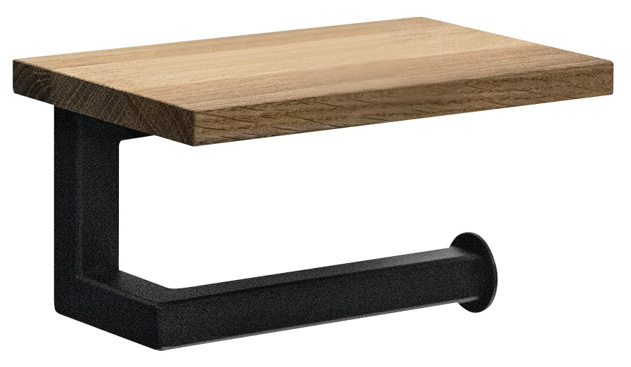 SKA držák toaletního papíru s poličkou, černá mat/dub SKA421