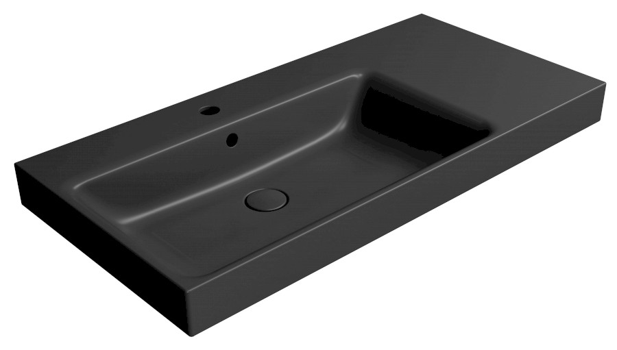 9627126 (62085) NUBES keramické umyvadlo 100x50cm, s odkládací plochou vpravo, černá mat 9627126