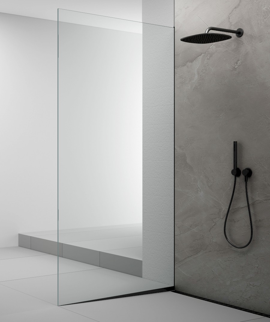 ARCHITEX sada pro uchycení skla podlaha-stěna se spádovou lištou, 1615x2105mm, levá, černá mat AX2116BL