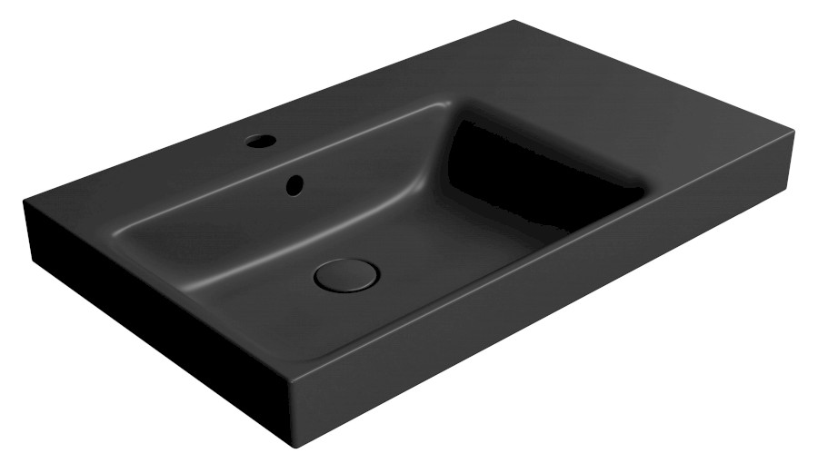 9629126 (62190) NUBES keramické umyvadlo 80x50cm, s odkládací plochou vpravo, černá mat 9629126