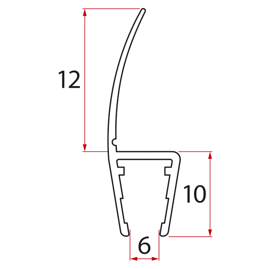 NDGL06 (14496) Set svislých těsnění mezi skla 6mm NDGL06