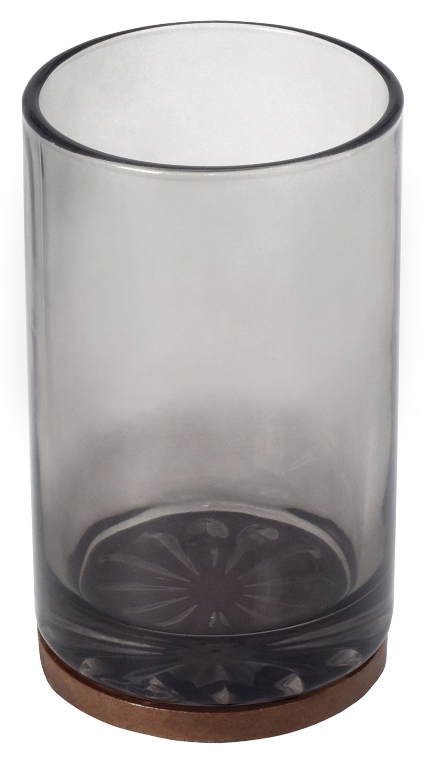 08398 (58689) FIGO sklenka na postavení, kouřové sklo/dřevo 08398