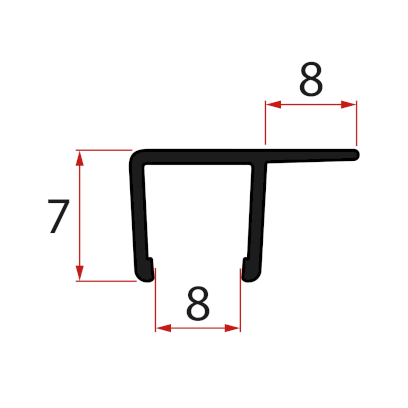 Svislé těsnění pro sklo 8mm, 2000mm, černá NDRL02-2B