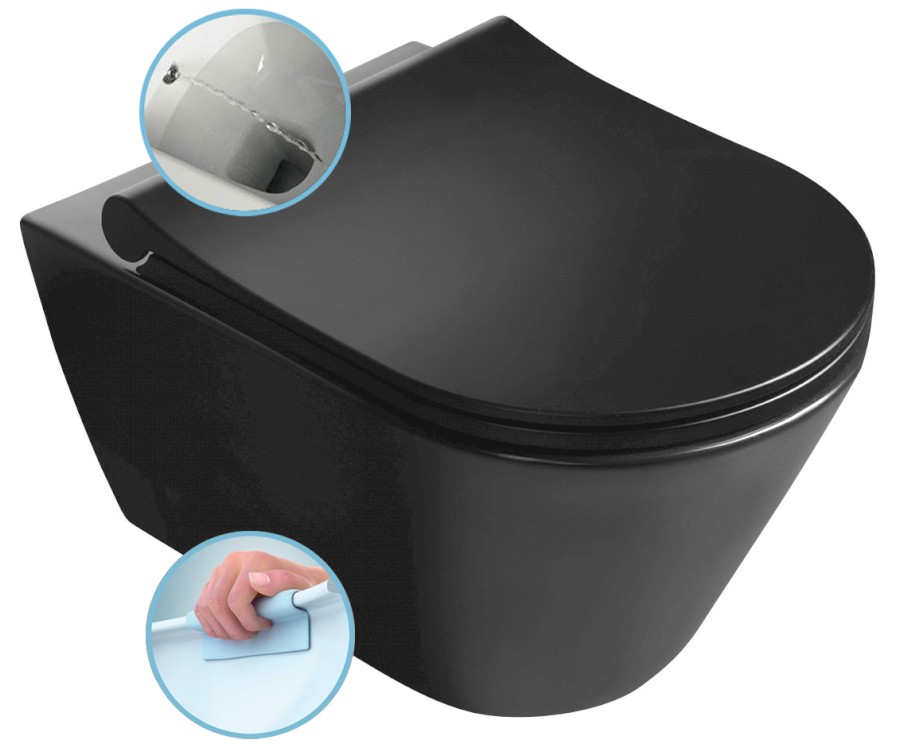 AVVA CLEANWASH závěsná WC mísa, s bidetovou sprškou, Rimless, 35,5x53cm, černá mat 100312-110