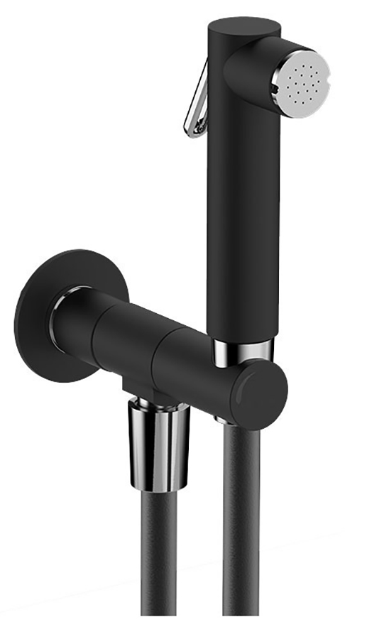Nástěnný ventil s ruční bidetovou sprškou a bezpečnostní pojistkou,kulatý,černá mat SG107NE