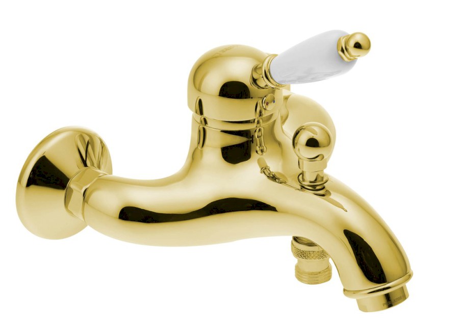 KIRKÉ WHITE nástěnná vanová baterie, bílá páčka, zlato KI10BZ