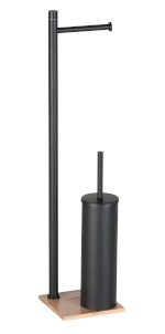 TRILLY stojan s držákem na toaletní papír a WC štětkou, hranatý, černá mat/bambus TR3241