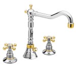 3222 (6326) ANTEA tříprvková umyvadlová baterie s retro hubicí, s výpustí, chrom/zlato 3222