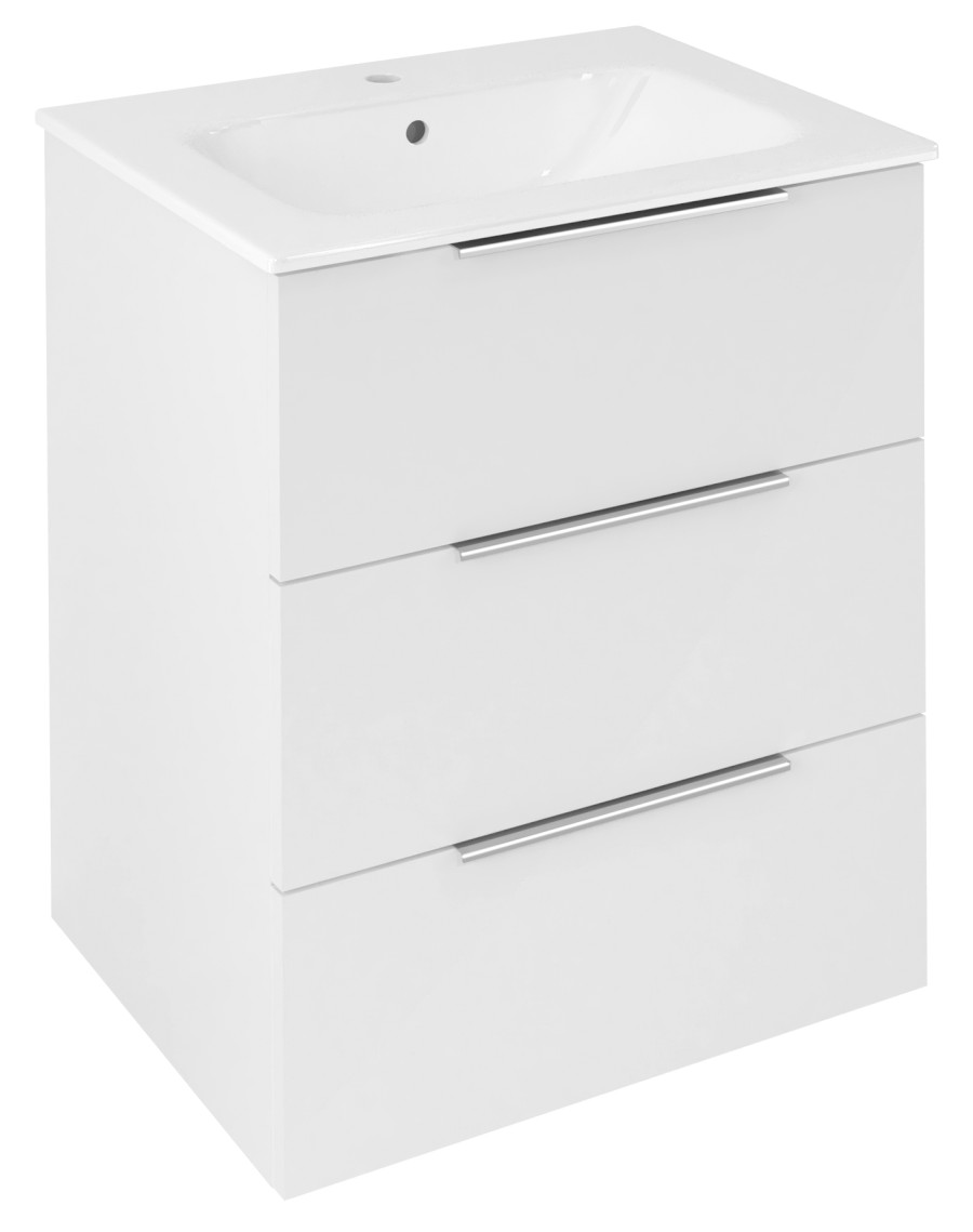 CIRASA umyvadlová skříňka 59,2x75x46cm, 3x zásuvka, bílá lesk CR631-3030
