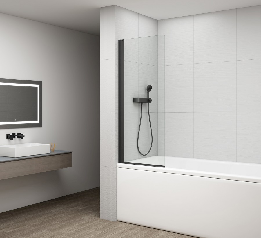 FB650 (55427) ROTA BLACK vanová zástěna otočná 650mm, čiré sklo FB650