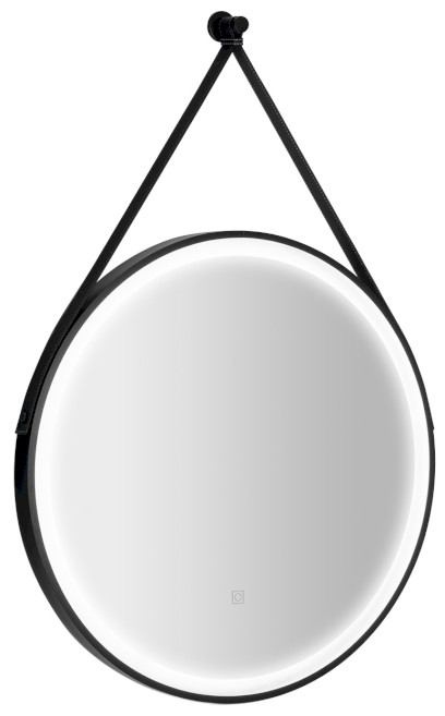STAGO kulaté zrcadlo s LED osvětlením ø 60cm, kožený pásek, dotykový senzor, stmívatelné, černá mat SG060