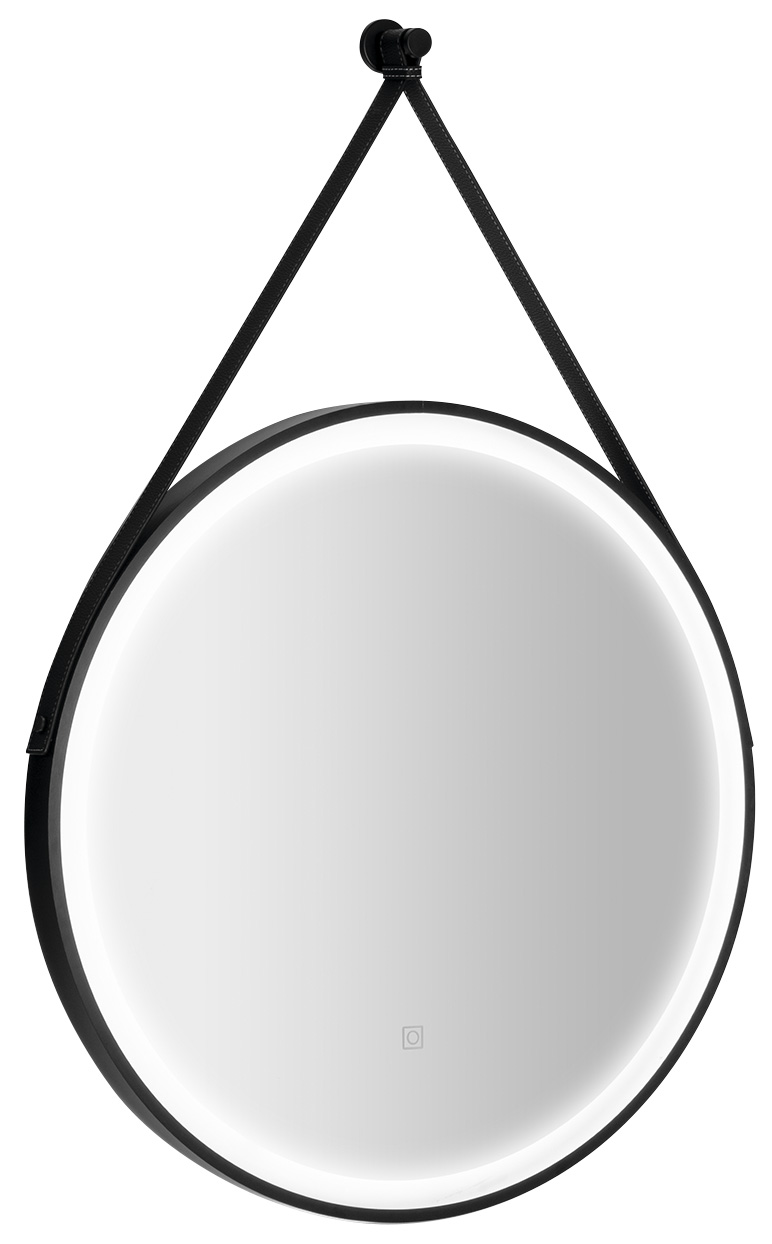 STAGO kulaté zrcadlo s LED osvětlením ø 60cm, kožený pásek, dotykový senzor, stmívatelné, černá mat SG060