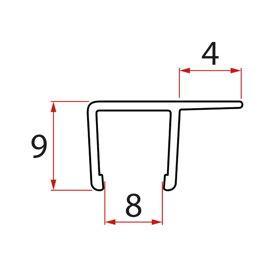 Svislé těsnění pro sklo 8mm, 2000mm NDRL02
