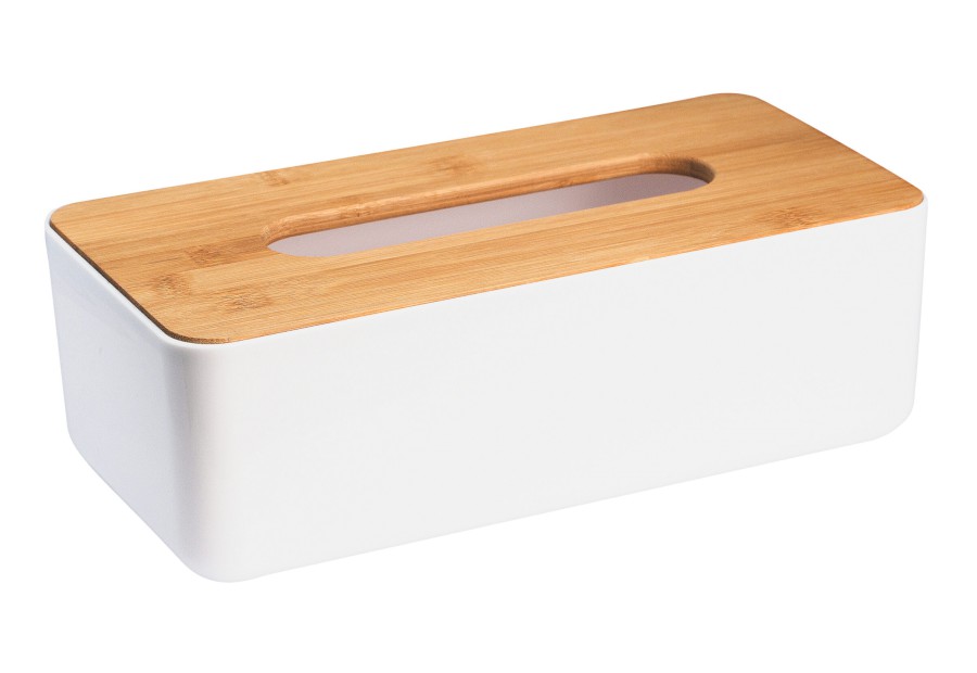 3763 (52376) SNOW zásobník na papírové kapesníky 262x90x132mm, bílá/bambus 3763