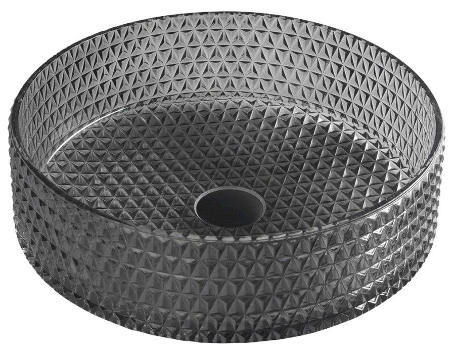 MARAGUA skleněné gravírované umyvadlo na desku Ø 39,5cm, černá TY214
