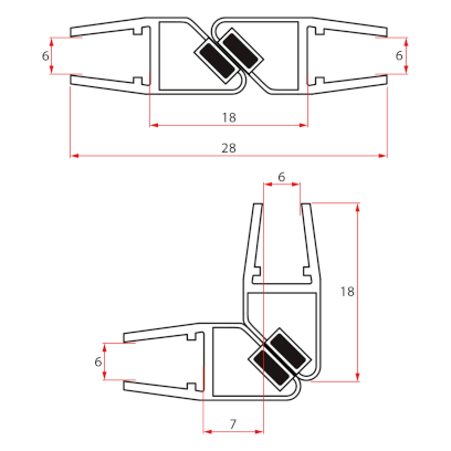 Set magnetických těsnění 45°pro sklo 6/6mm, 1900mm, černá NDGS09B